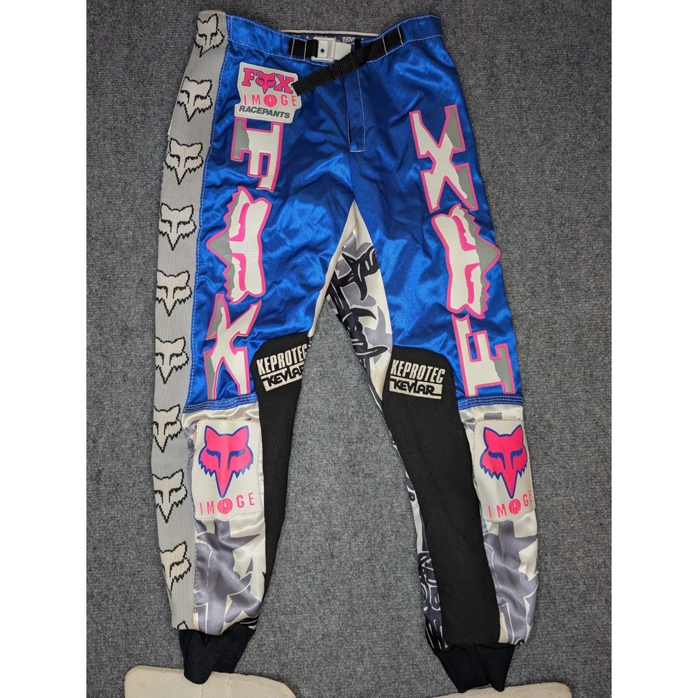 Vintage FOX RACING Image Race Pants Size 26" Keprotec  Pink Blue Gray READ